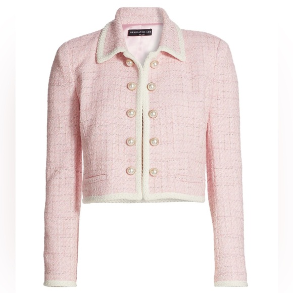 Generation Love Jackets & Blazers - NWT Generation Love 💕 Pink Tweed Lenore Jacket with Pearl Buttons - size Medium